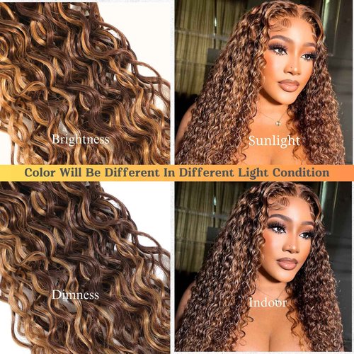 ALHER Honey Blonde Highlight Water Wave Bundles 26 Inch P4/27 Ombre Single Bundles Wet and Wavy Bundles Human Hair Highlight Brown Color 12A 100% Brazilian Virgin Remy Hair for Black Women Soft Thick