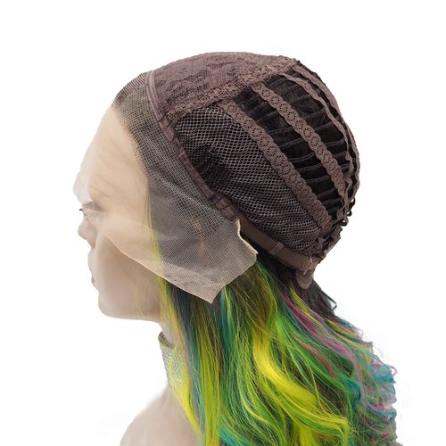 IMSTYLE Multicolor Lace Front Wigs Rainbow Green Wigs Loose Curl Dark Root Colorful Synthetic Hair Wig Heat Resistant with Natural Hairline 22 Inch