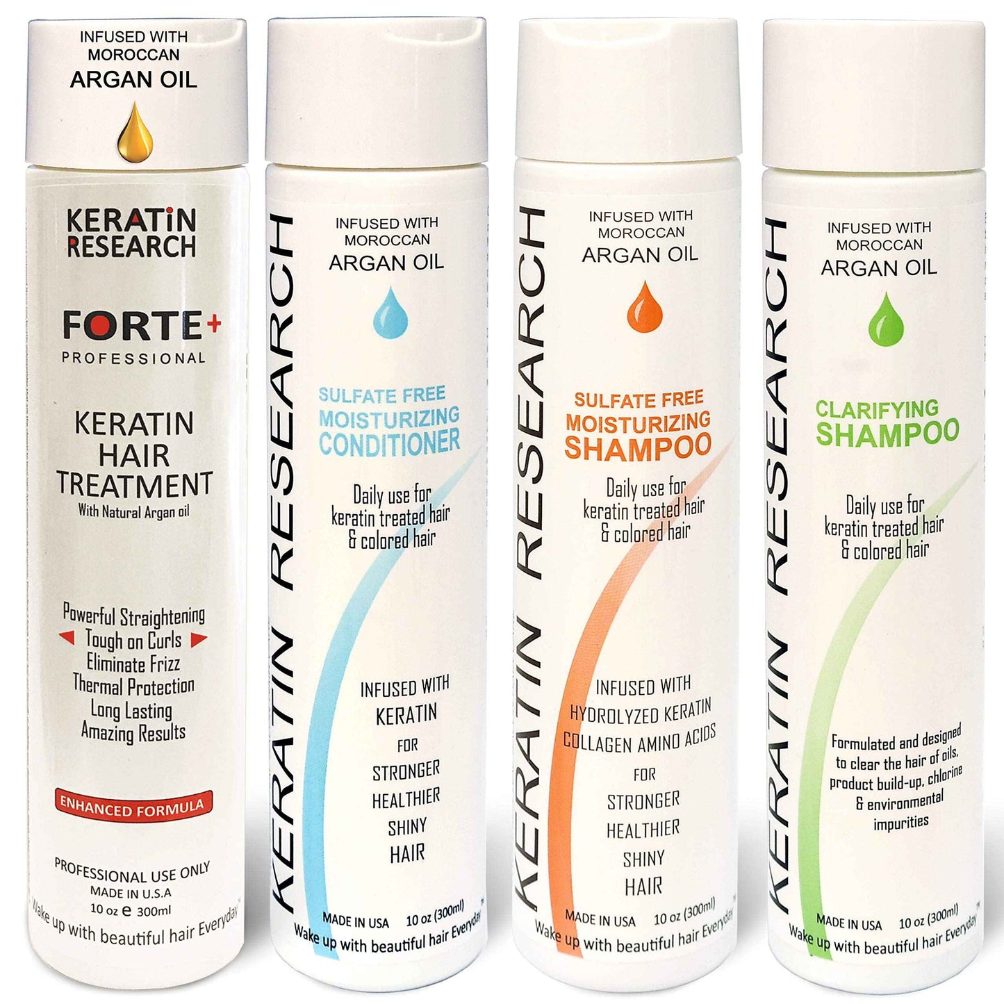 Keratin Research Forte Complex Brazilian Keratin Blowout Straightening Smoothing Hair Treatment with Moroccan Argan oil 4 Bottles 300ml Kit Sulfate Free Queratina Keratina Brasilera Tratamiento Forte