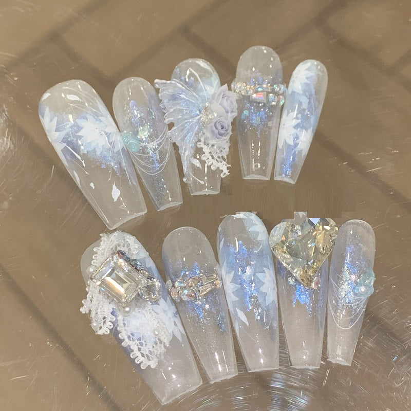 Blue Butterfly Flower Nail Art Kit - Handmade High-End Wear Armor