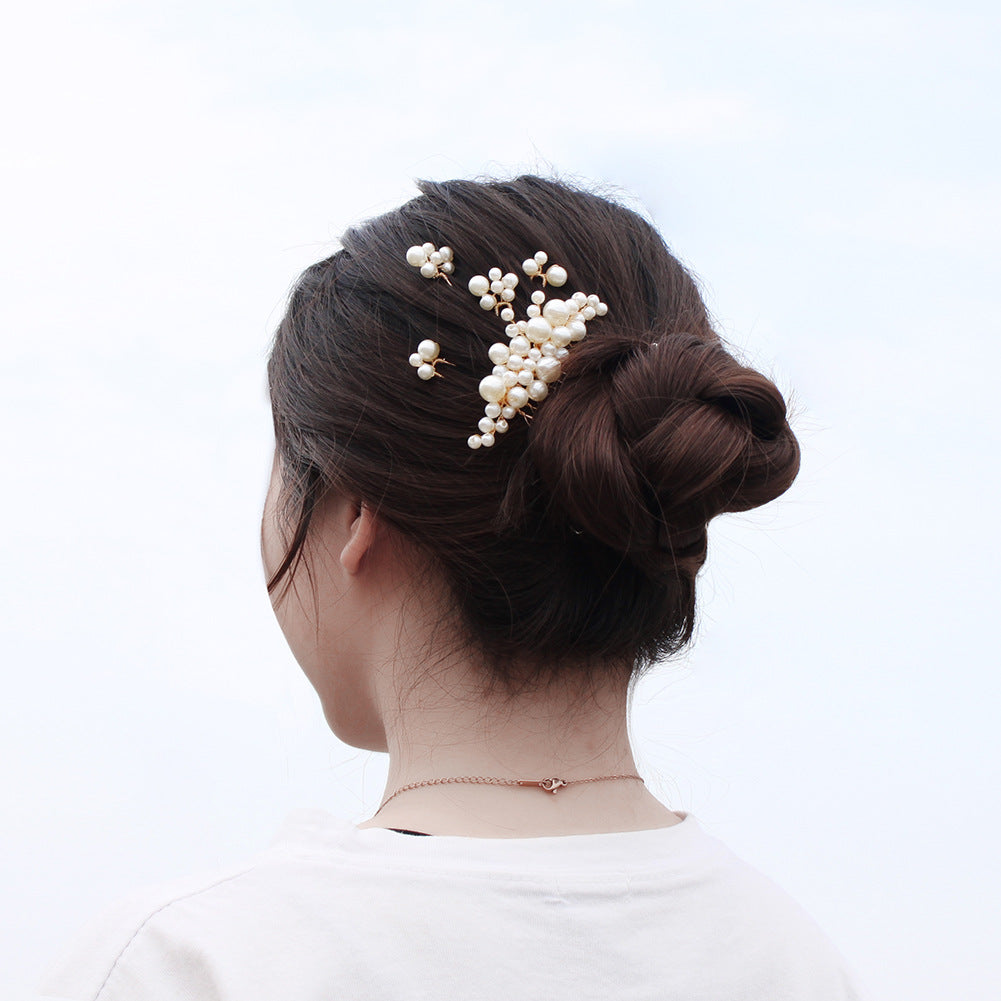 Pearl U-Shaped Hairpin Set - Gold