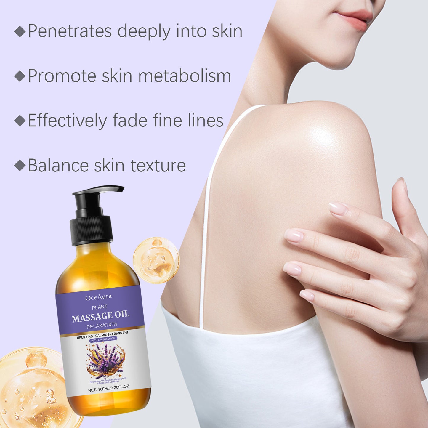 Lavender Body Massage Oil - 100ml Moisturizing & Stress Relief Blend