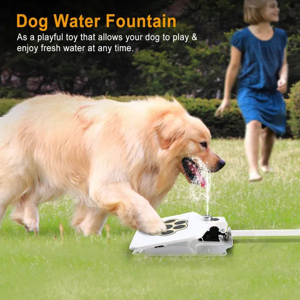 Outdoor Dog Water Fountain with Step-On Activated Sprinkler - Self-Service Pet Water Dispenser, White