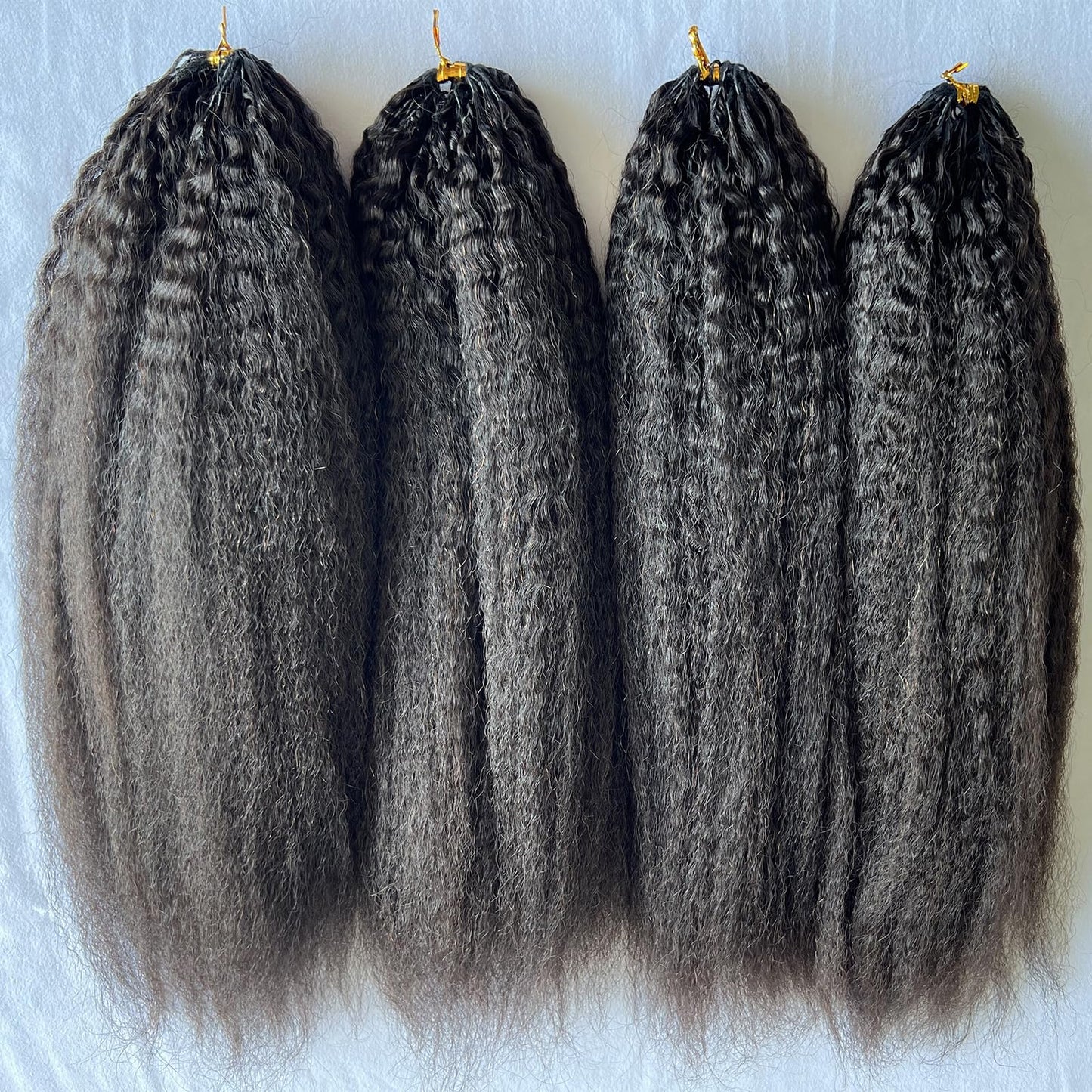 Kinky Straight Feather Crochet Human Hair Extension Yaki Wave Pre Separated Knotless Crochet Hair Micro Bundles With Loop For Reusable Boho Braids 16Inch 60g 50Strands