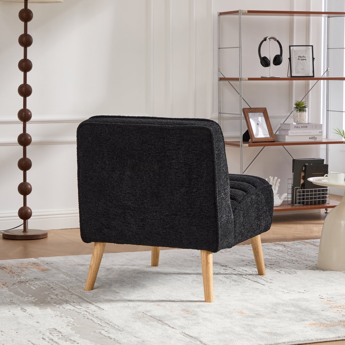 Modern Armless Accent Chair - Black Chenille Upholstered