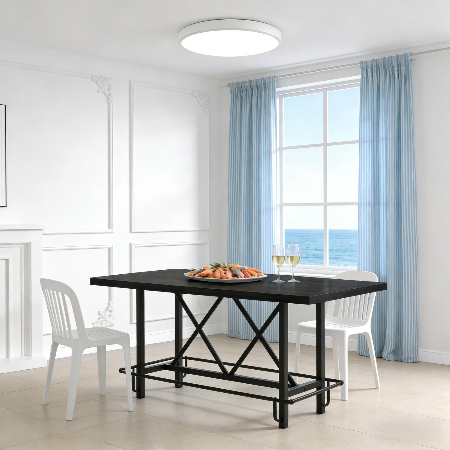 Rectangular Dining Table - Spacious Bar Table for 6 - Black