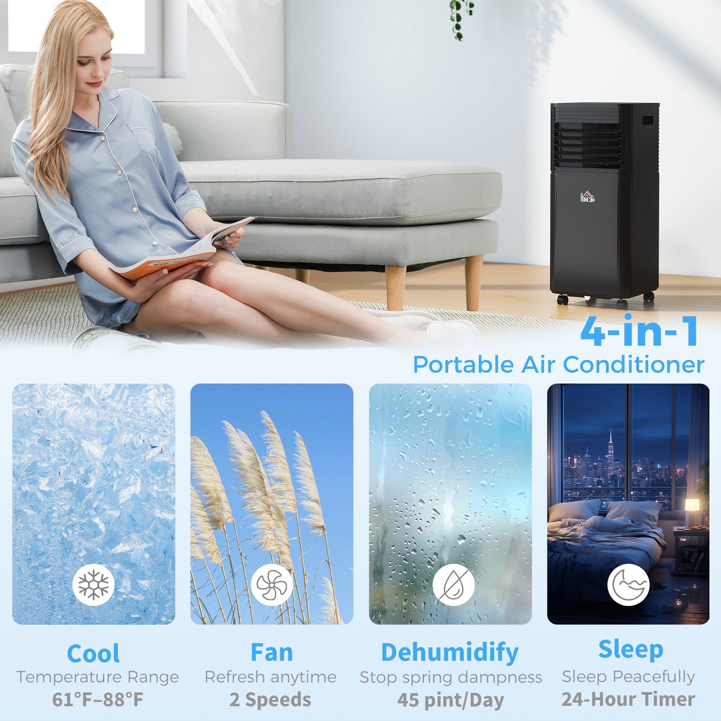 8000 BTU Portable Air Conditioner with Dehumidifier & Remote - Black