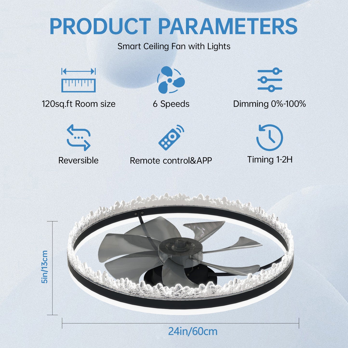 Modern LED Ceiling Fan with Light - 24" Dimmable, Remote Control, Quiet Design