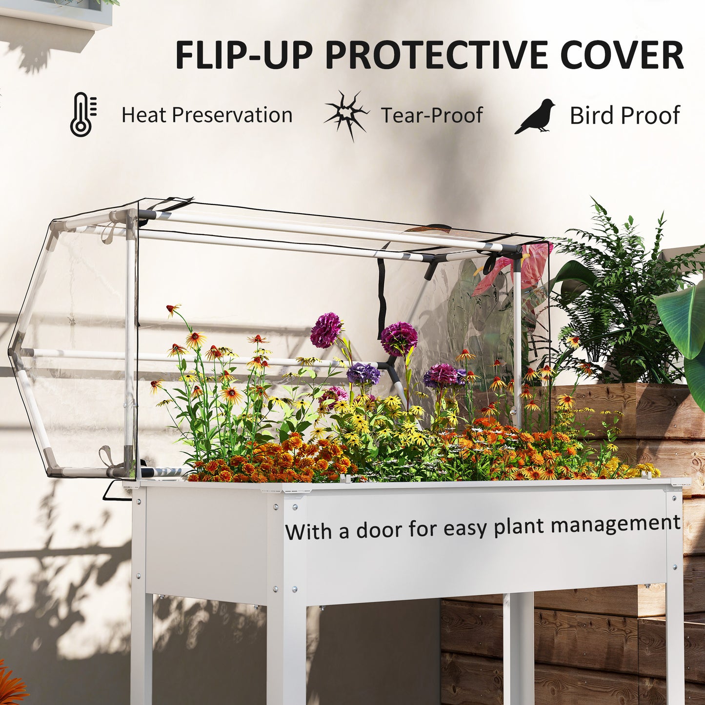 Raised Garden Bed with Greenhouse Cover - White 1090x480x80mm