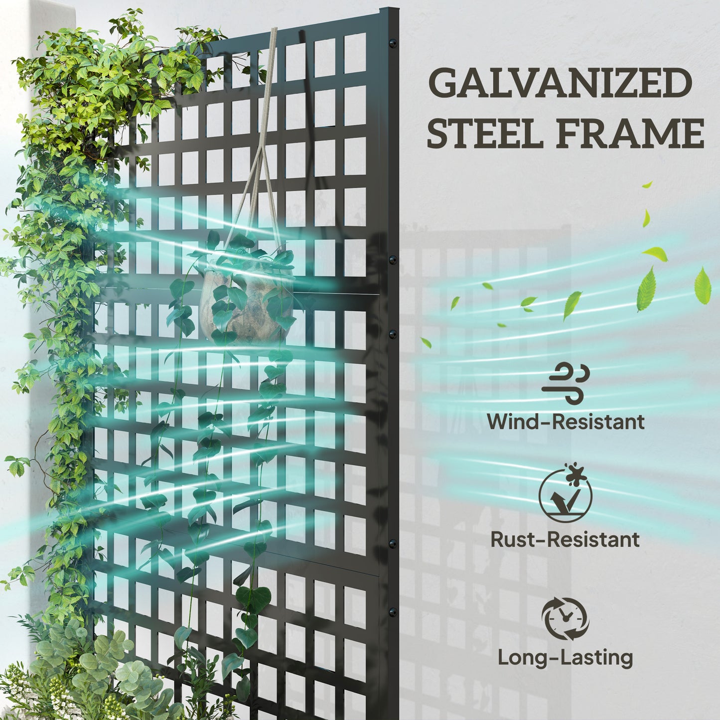 Galvanized Raised Garden Bed Planter with Trellis - 43x16x70 Inches, Black