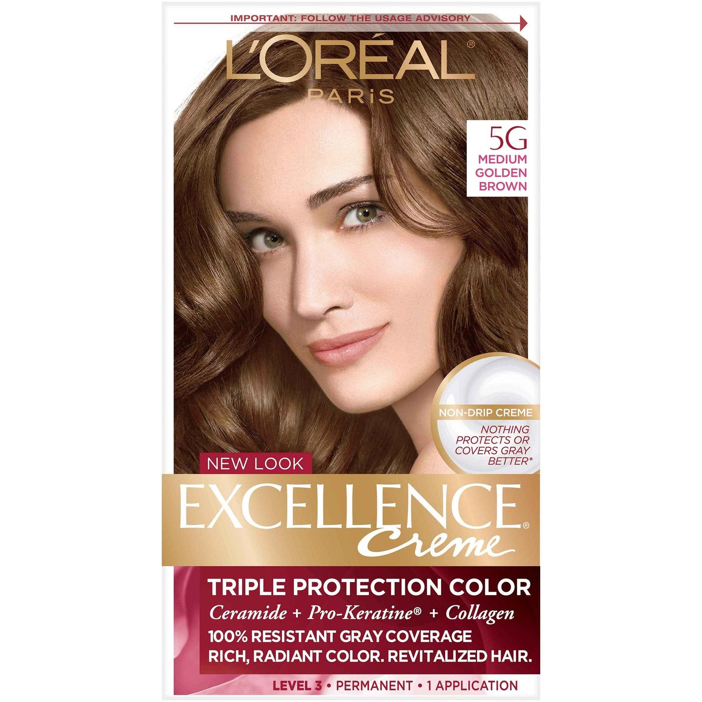 L’Oreal ParisExcellence Triple Protection Color Creme, Medium Golden Brown/Warmer 5G (Pack of 3)