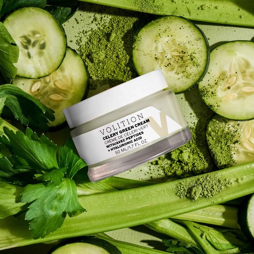 Volition Beauty Celery Green Cream with Peptides + Hyaluronic Acid | Oil-Free Facial Moisturizer for Normal to Combination Skin | Minimizes Pores, Improves Firmness & Reduces Wrinkles (1.7 fl oz)