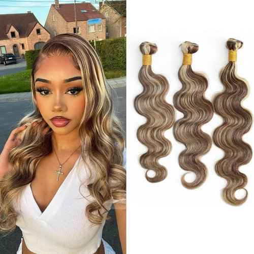 8A Highlight Blonde Human Hair 3 Bundles P4/613 Two Tone Brown Mixed Ombre Body Wave Brazilian Virgin Human Hair 10 12 14 inch