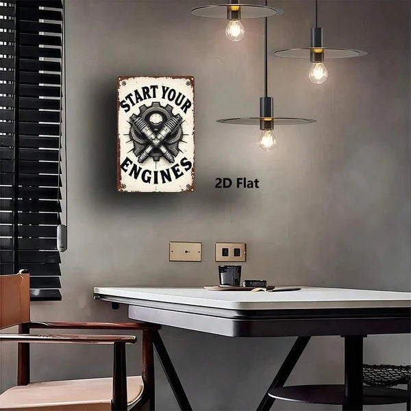 Retro Metal Tin Sign - Gear Spark Plug Design for Home Decor