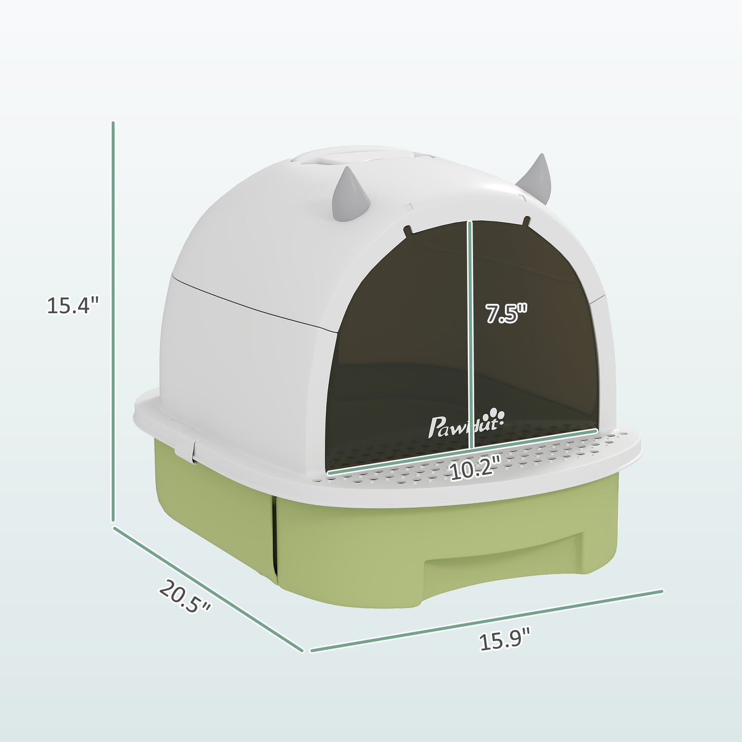 Covered Cat Litter Box with Lid, Scoop & Deodorizing Bags - Green, 410x180x520mm