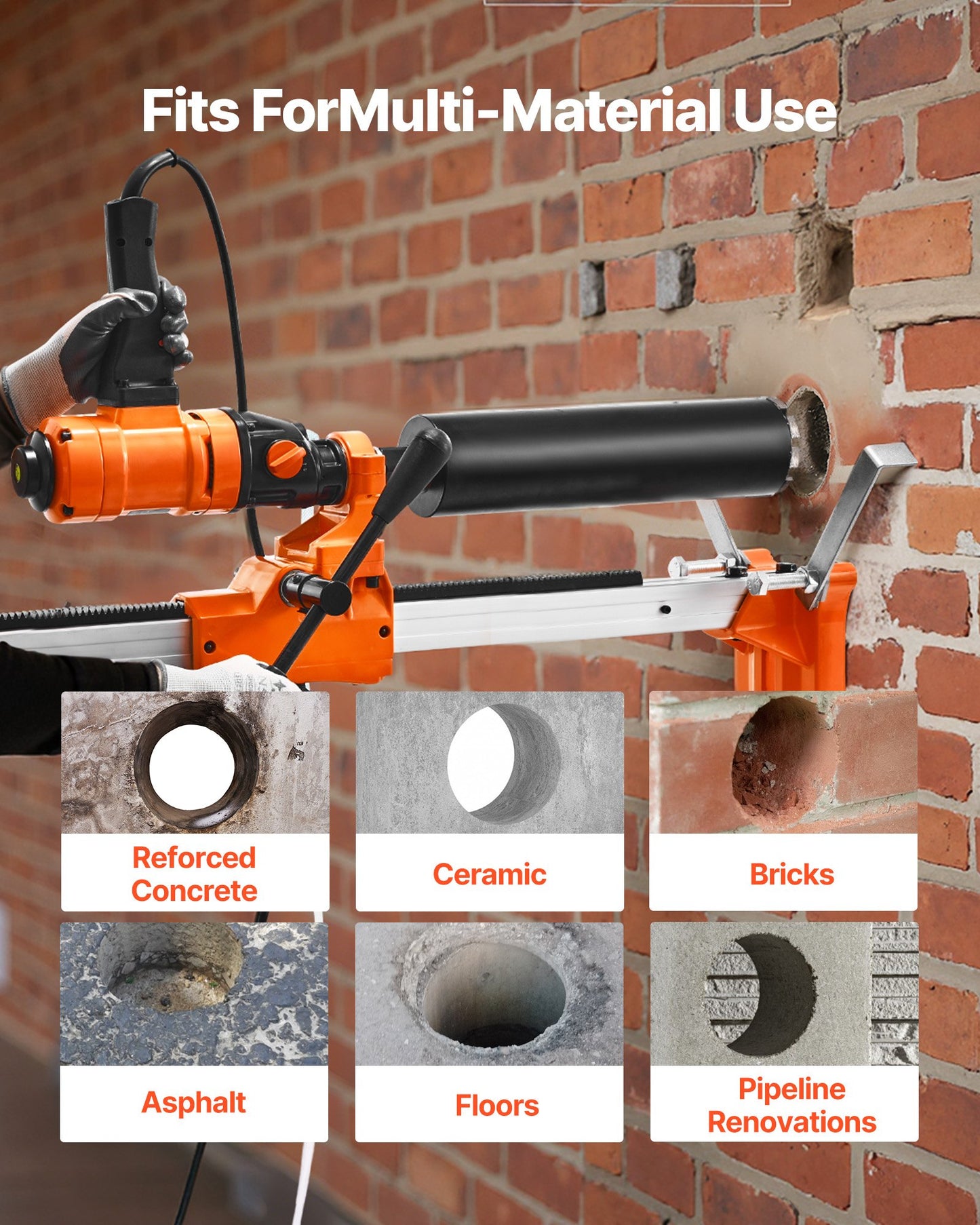 8-Inch Concrete Core Drill Machine with Stand - Handheld and Wet/Dry Drilling