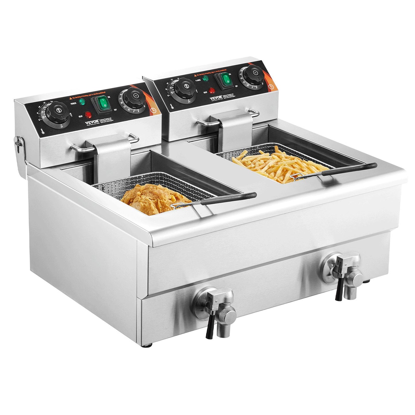 Commercial Double Tank Electric Deep Fryer 3000W for Kitchen Use, Silver