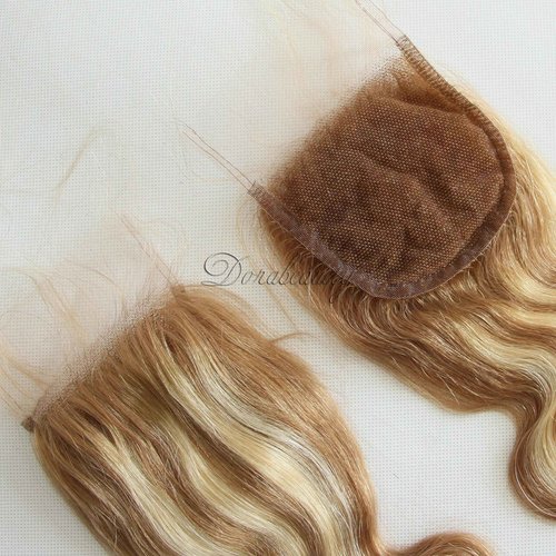 8A Highlight Blonde Human Hair 3 Bundles With 4×4 Lace Closure Pre Plucked P8/613 Two Tone Brown Mixed Ombre Body Wave Brazilian Virgin Human Hair 10+12 14 16 inch