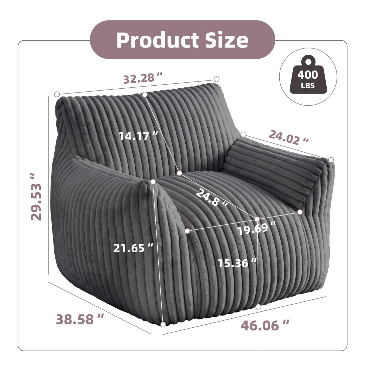Fluffy Cloud-Style Bean Bag Lounge Chair with Armrests