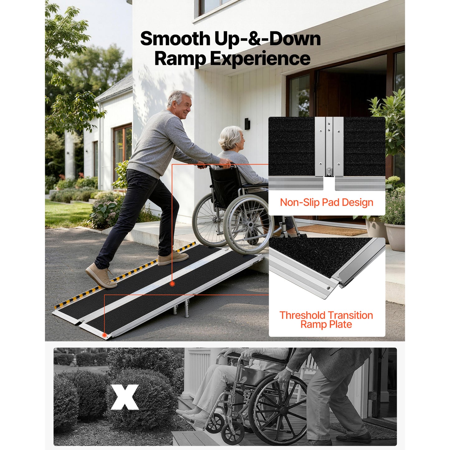 6FT Non-Slip Aluminum Folding Wheelchair Ramp - Handicap Entry & Doorway Access