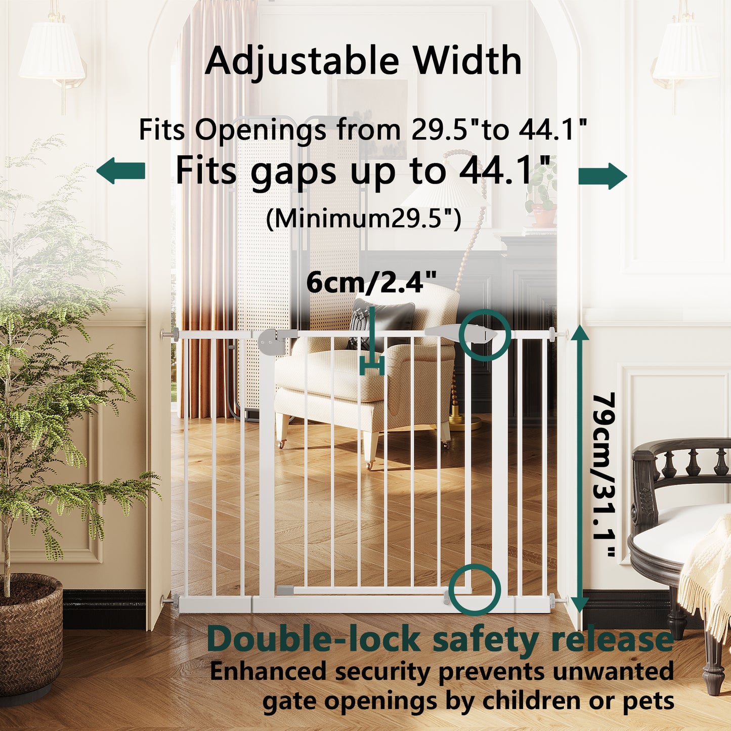 2-Pack Pressure-Mounted Baby Gate for Stairs & Doorways - White