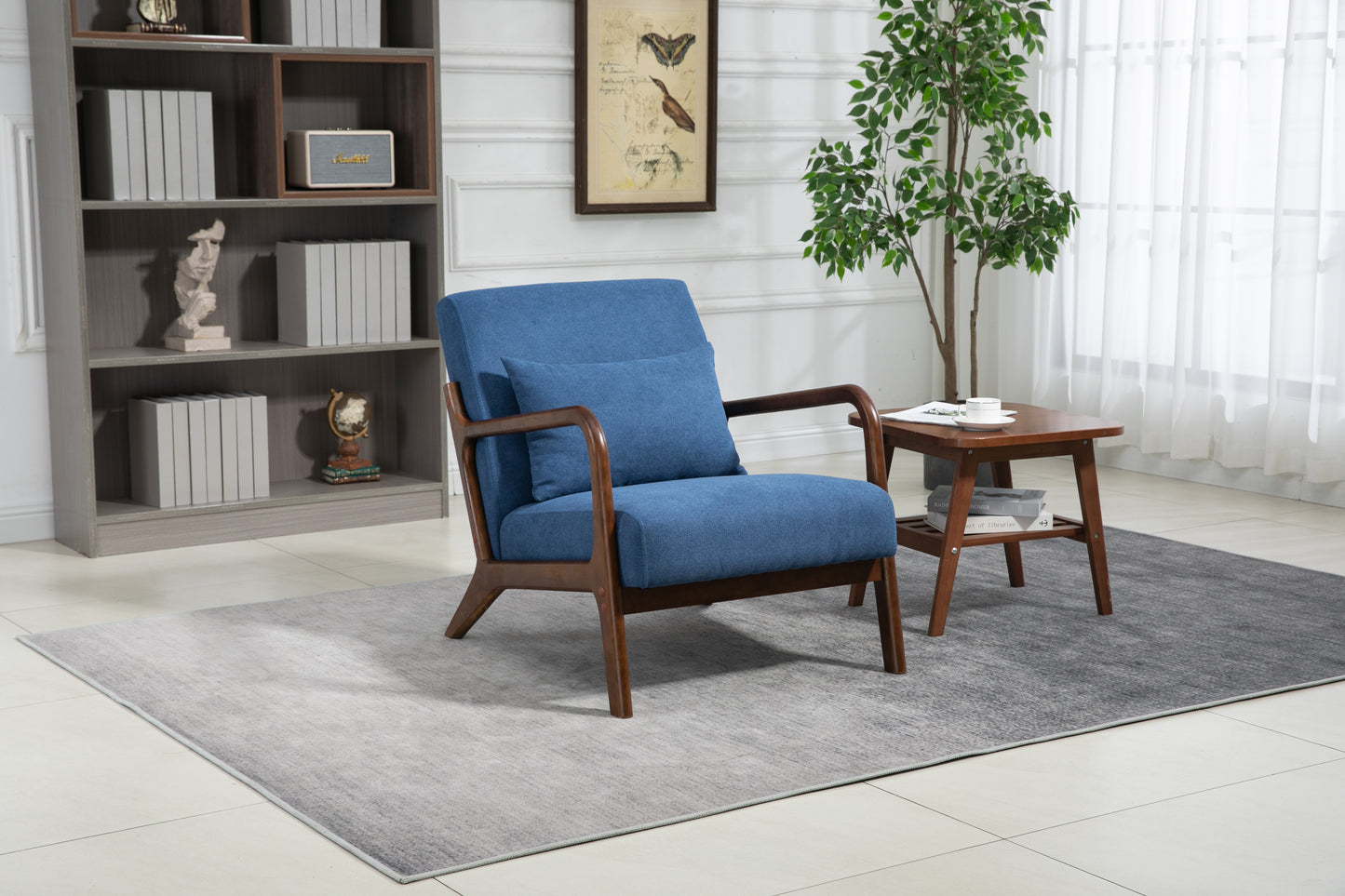 Mid Century Modern Accent Chair - Blue Upholstered Armchair