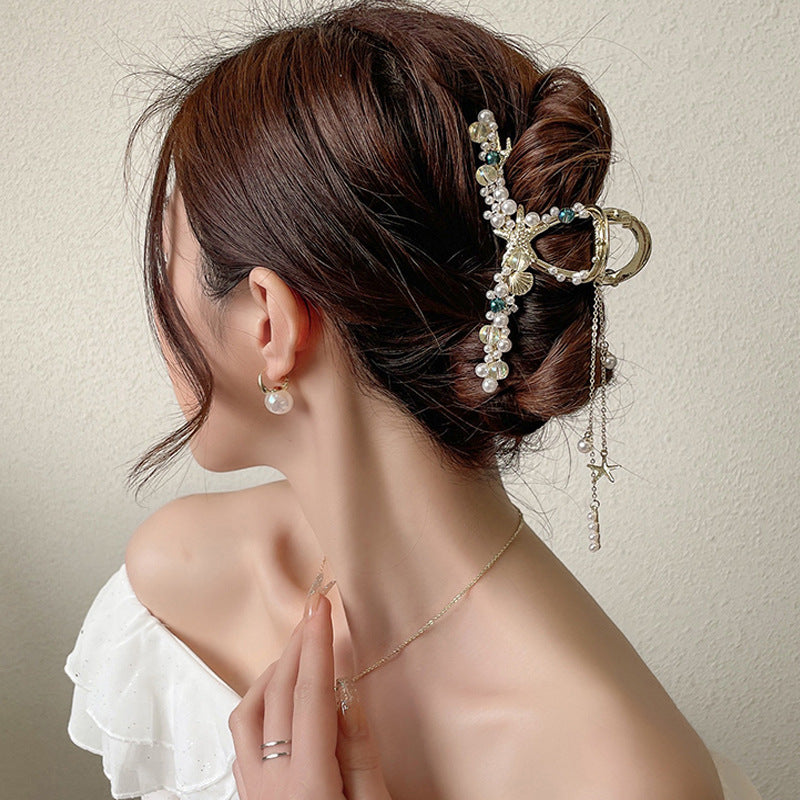 Large Shark Hairpin Clip for Women - Gold Alloy Geometric Design