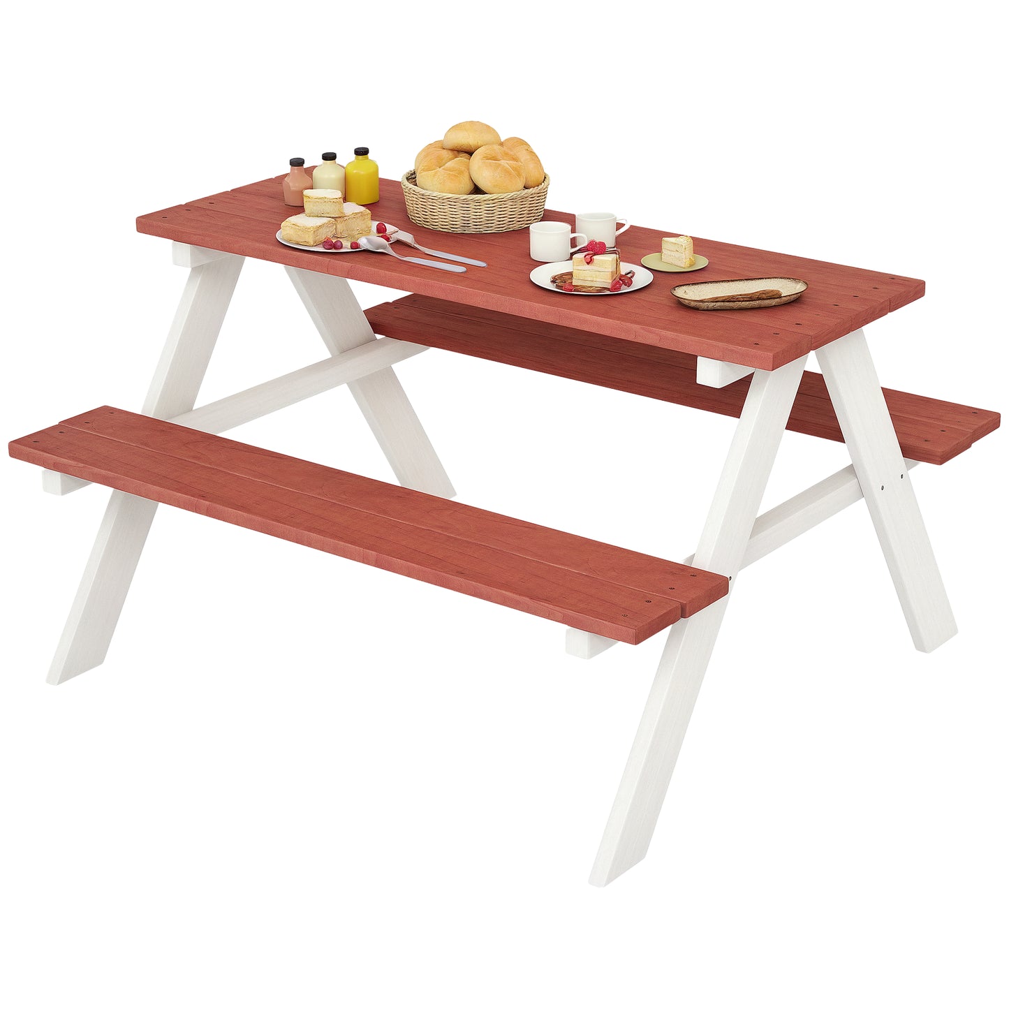 Kids Picnic Table & Bench Set - Outdoor Wooden Furniture, Brown