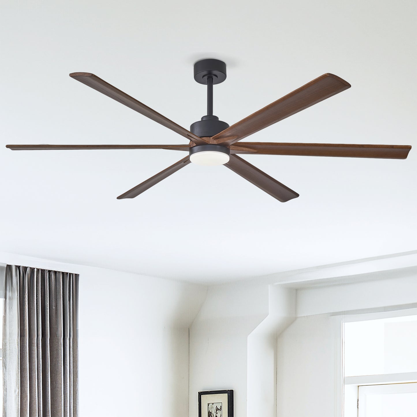 70-Inch Ceiling Fan with Lights - Quiet DC Motor, 6 Speed, Solid Wood Blades, Reversible - Matte Black