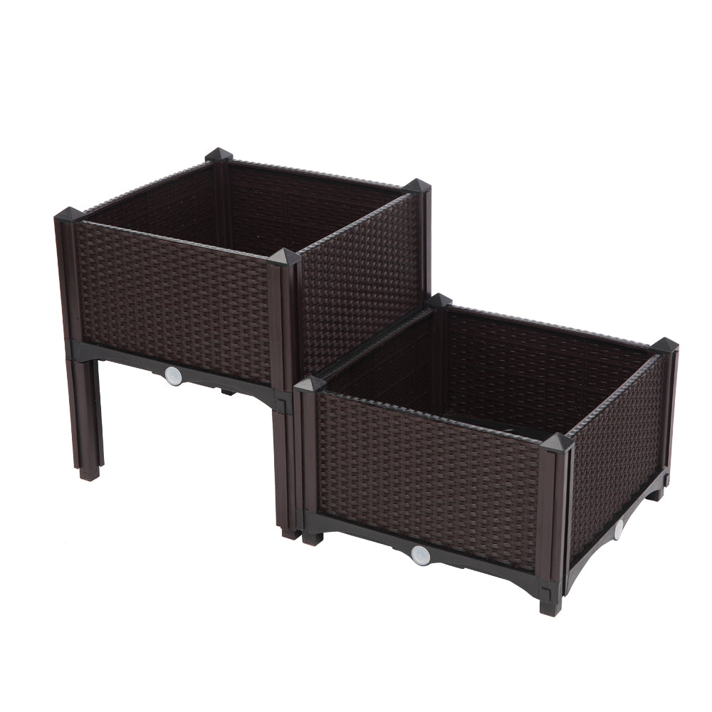2PCS Brown Injection Molded Planting Box Garden Planter with Rattan Pattern