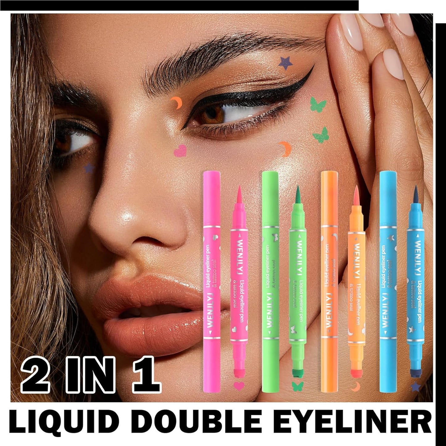 Waterproof Double-Sided Eyeliner Stamp Pen Set - 4 Color Eye Makeup Kit