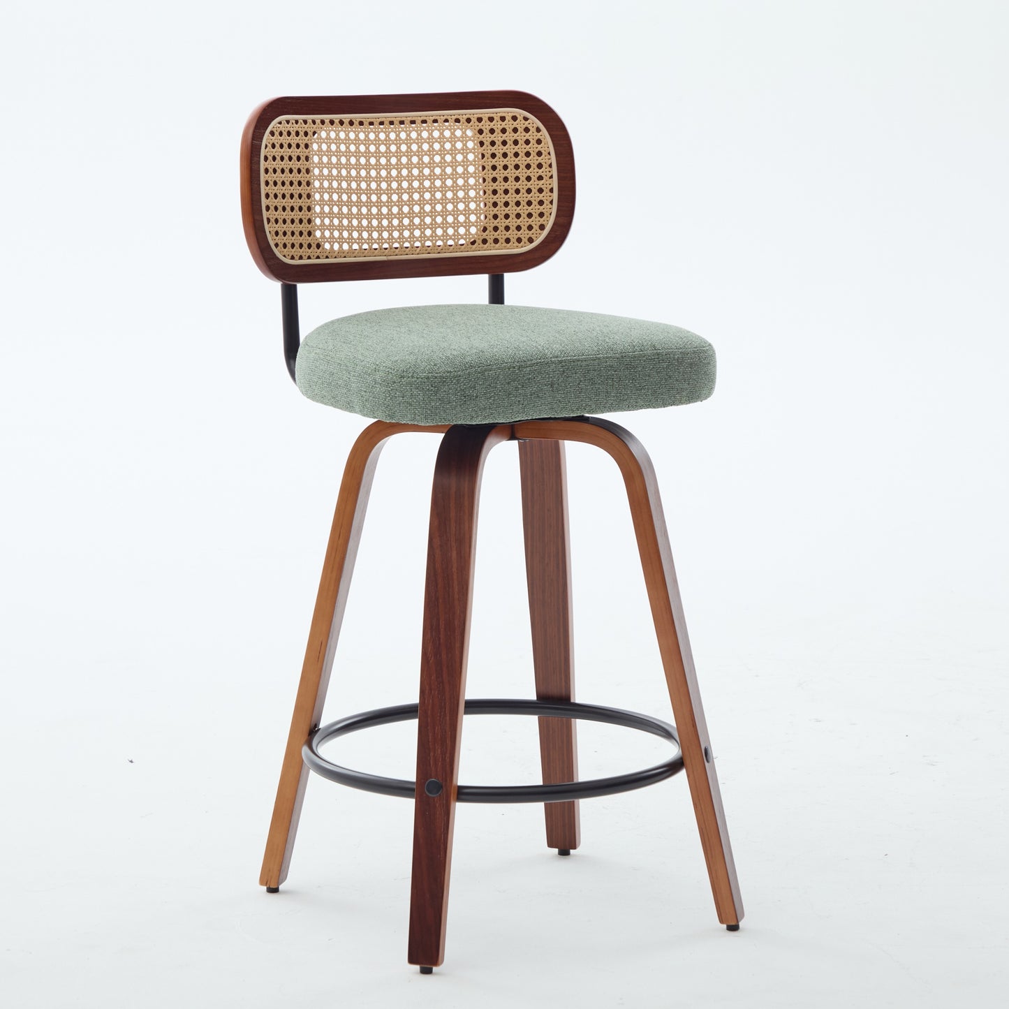 Set Of 3, 26-Inch Counter Height Bar Stools - Walnut Black, Cane