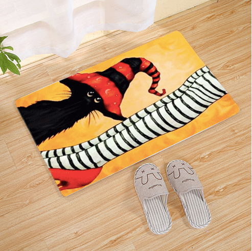 Halloween Flannel Floor Mat Non-Slip Bathroom Door Rug Skull Design