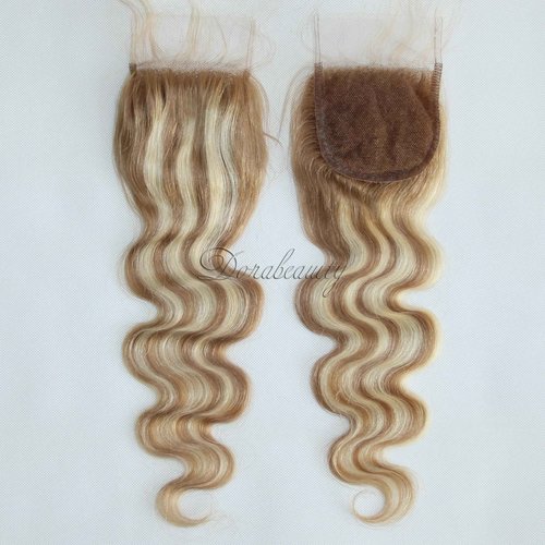 8A Highlight Blonde Human Hair 3 Bundles With 4×4 Lace Closure Pre Plucked P8/613 Two Tone Brown Mixed Ombre Body Wave Brazilian Virgin Human Hair 10+12 14 16 inch
