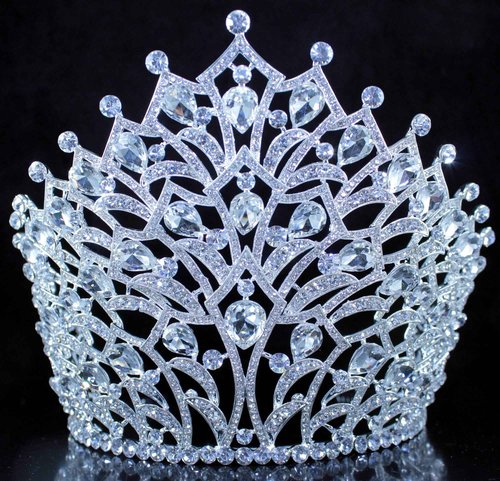Janefashions 5.75" Tall Large Tiara Crown With Hair Combs, Clear White Austrian Rhinestone Crystal Metal Tiara Pageant Show Parade Wedding Bridal Birthday Queen T2306