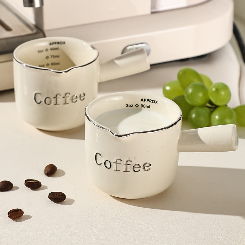 Ceramic Espresso Cup with Scale - Milk Silver, 90ml Coffee Measuring Mug