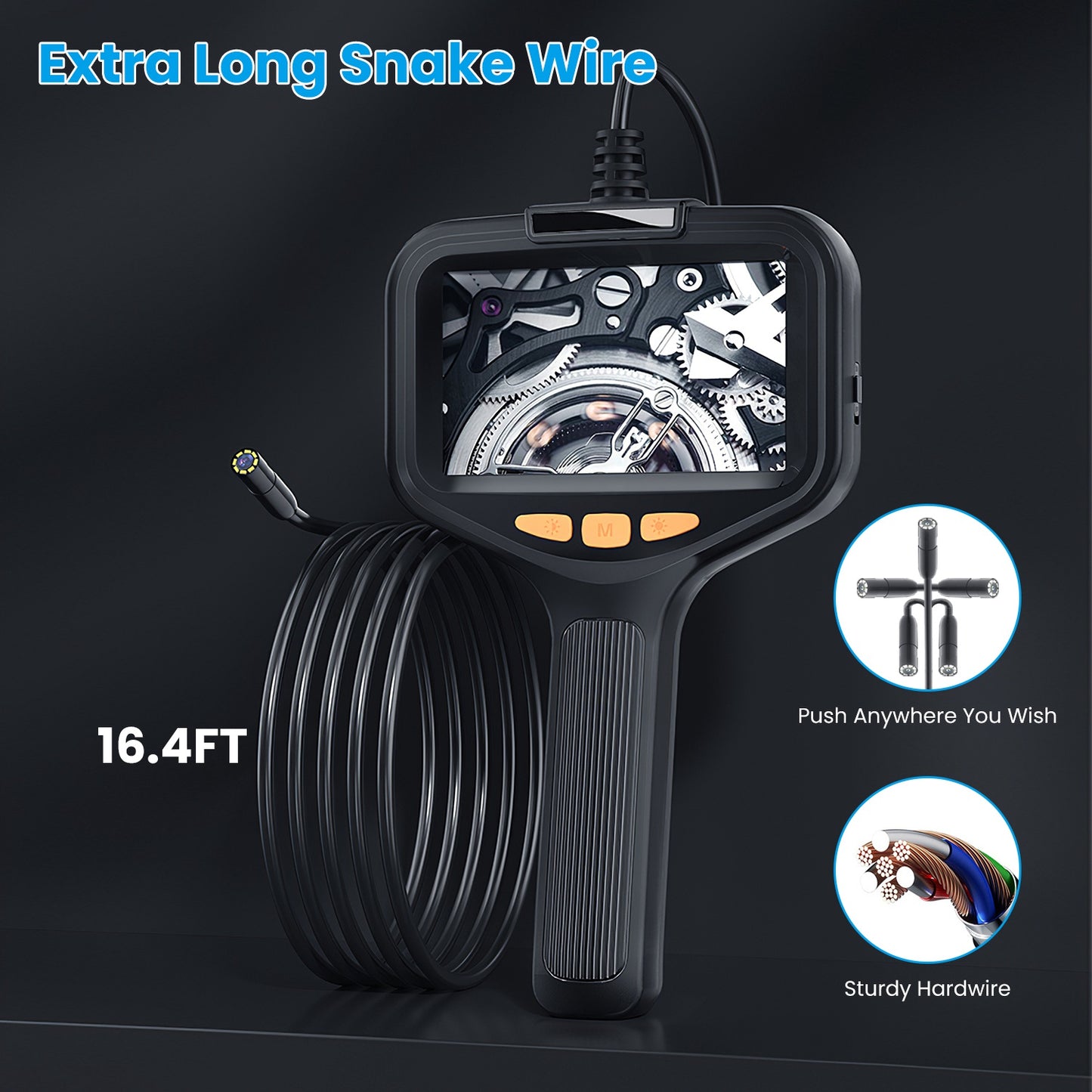HD Inspection Camera with Light 4.3in Screen 16.4ft Waterproof Borescope for Plumbing & Automotive