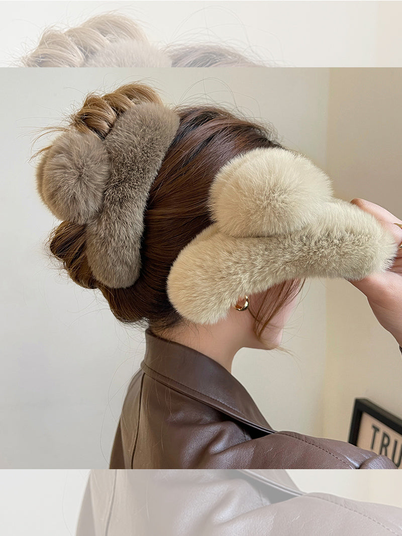 Oversized Plush Rabbit Hair Claw Clip - 16cm Large Fuzzy Hair Accessory