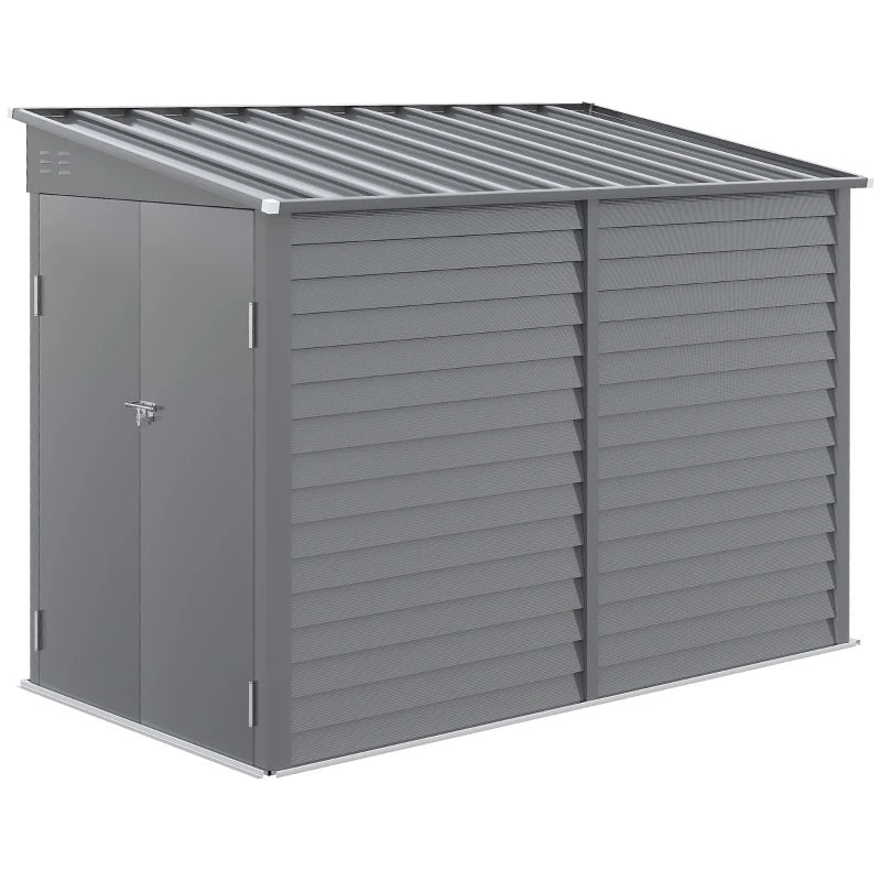 Outdoor Storage Shed 4.6x9 ft Metal Lean-To with Foundation Kit Lockable Doors Gray