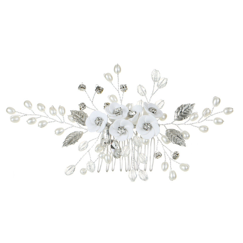 Silver Polymer Clay Flower Hair Comb - Handmade