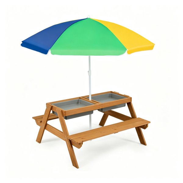 Kids Picnic Table with Adjustable Umbrella - 3-in-1 Sand & Water Play Set