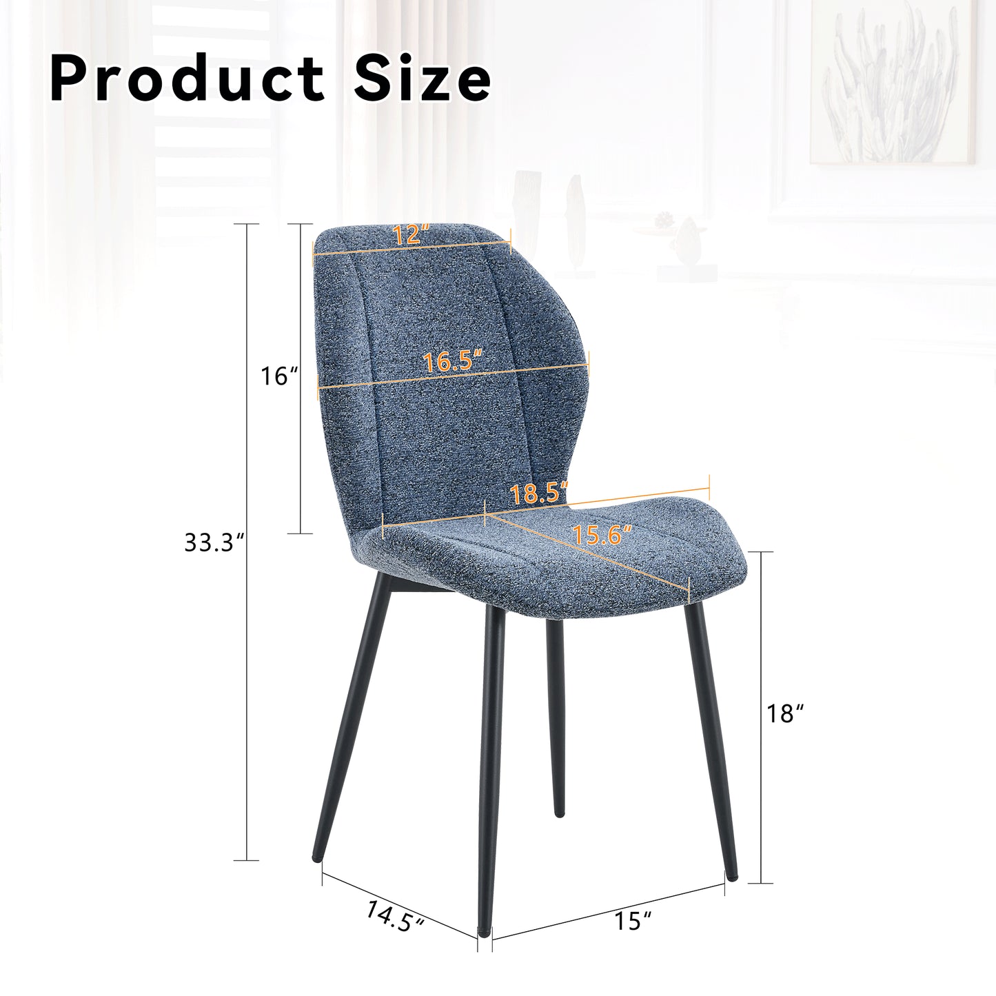 4-pack Of Modern Minimalist Dining Chairs In Smog Blue Fabric,