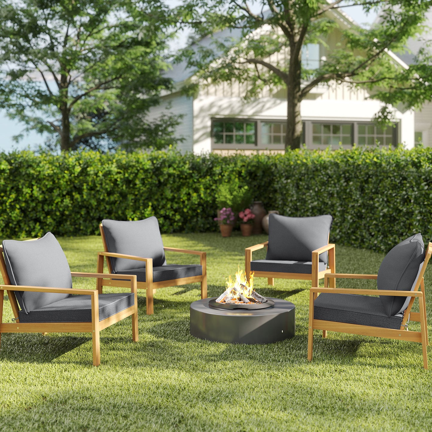 Patio Chair Cushions Set of 4 - Fade Resistant Gray