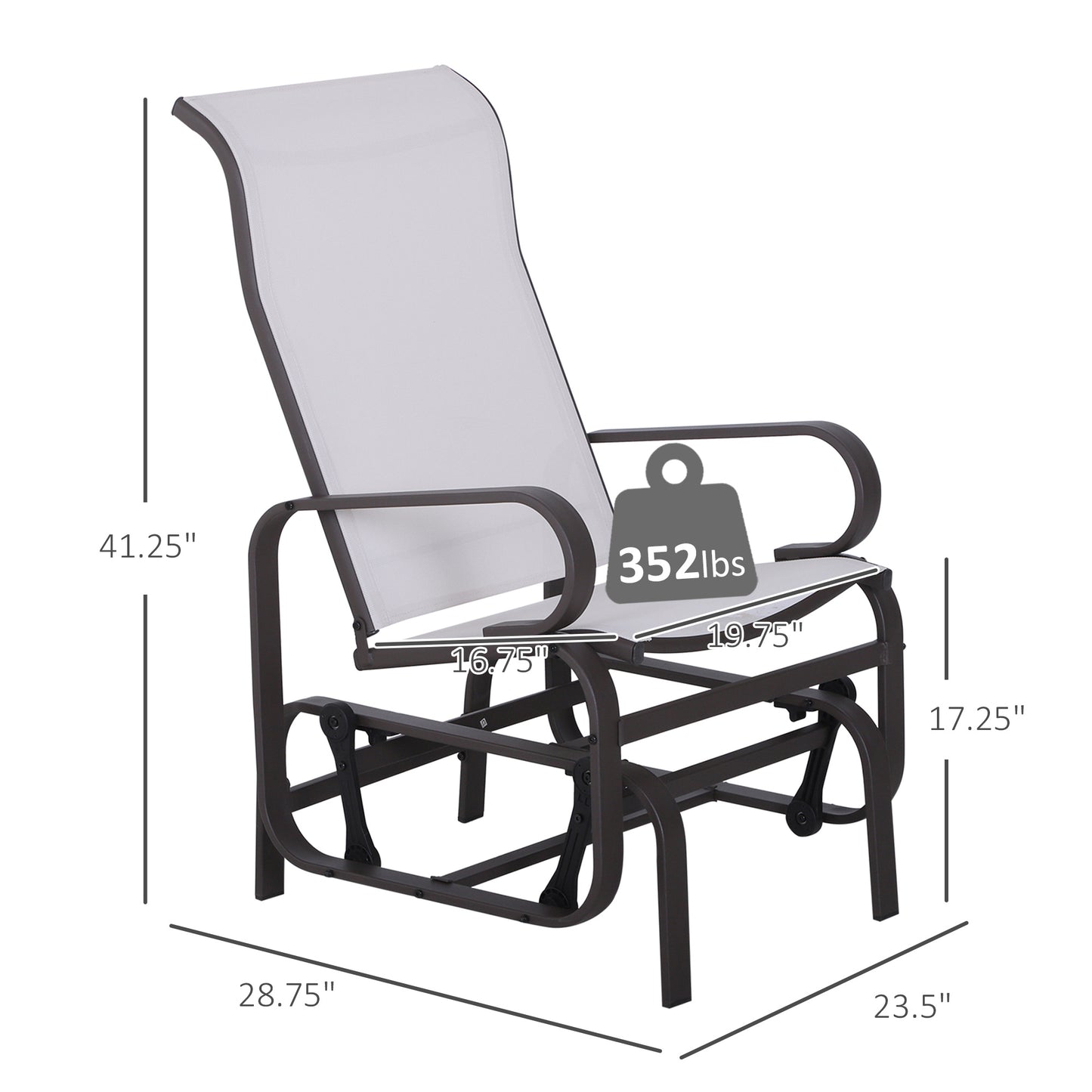 Gliding Lounger Chair - Lightweight Metal & Mesh, White