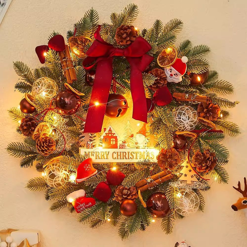Christmas Wreath Decorations Set with Bow Pine Cones and Balls | Multiple Sizes & Styles