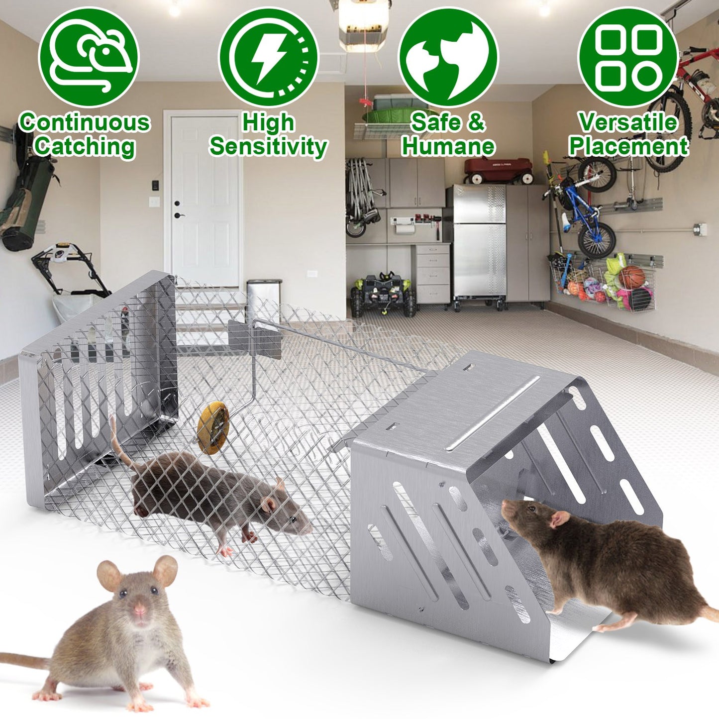 Automatic Continuous Mouse Trap - Humane Live Rodent Cage - Silver