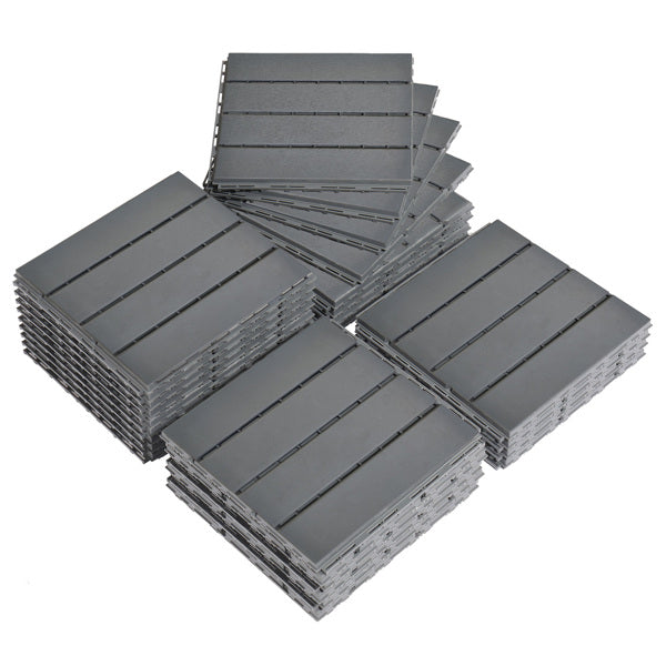 Outdoor Plastic Deck Tiles 30x30cm Dark Grey Interlocking Flooring - Weatherproof, Non-Slip