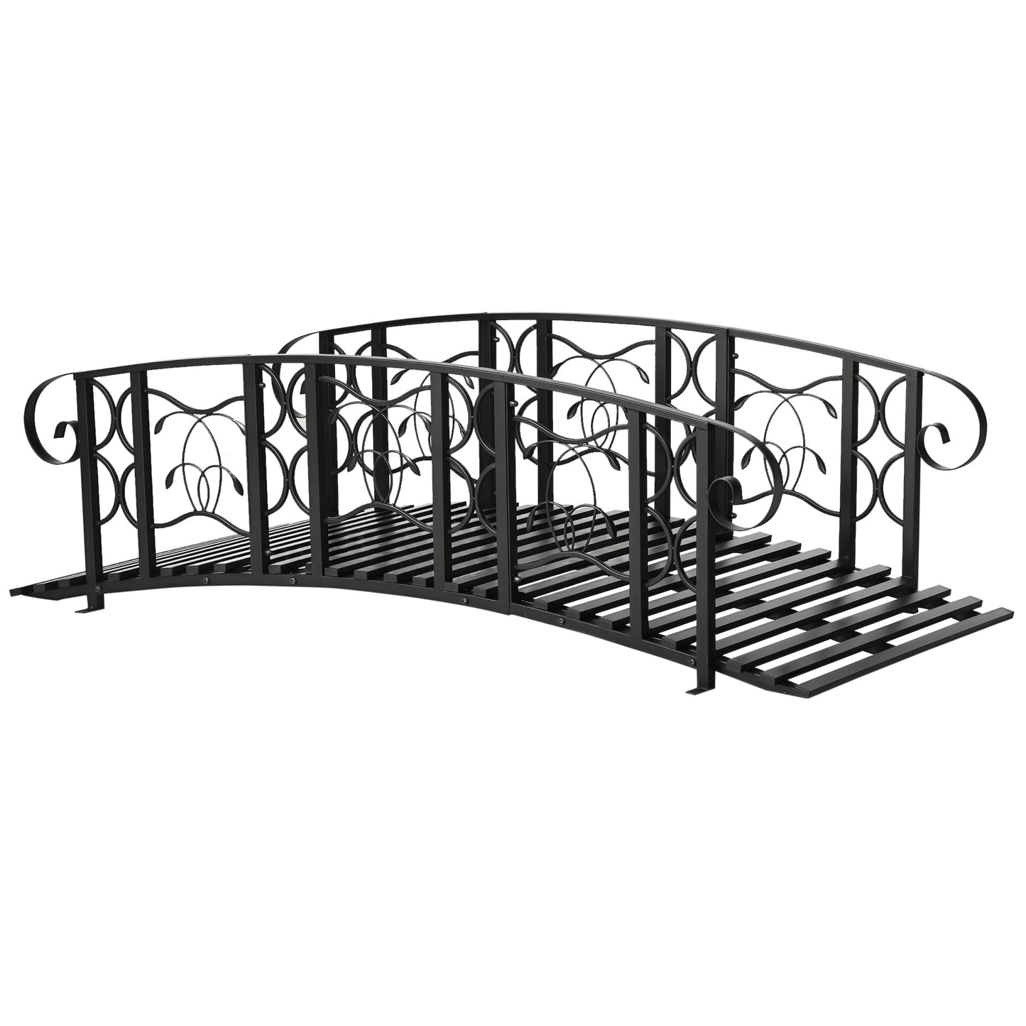 Metal Garden Bridge with 660 lbs Capacity - Black Yard Bridge with Vine Motifs