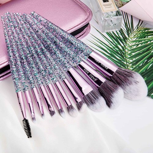 ENZO KEN Glitter Makeup Brushes Set with Case, Vegan Makeup Brush Set Professional, Colorful Cosmetic Brushes Makeup Set, Make up Brush Vegan, Make up Brushes Set Professional, Makeup Brush Set Vegan