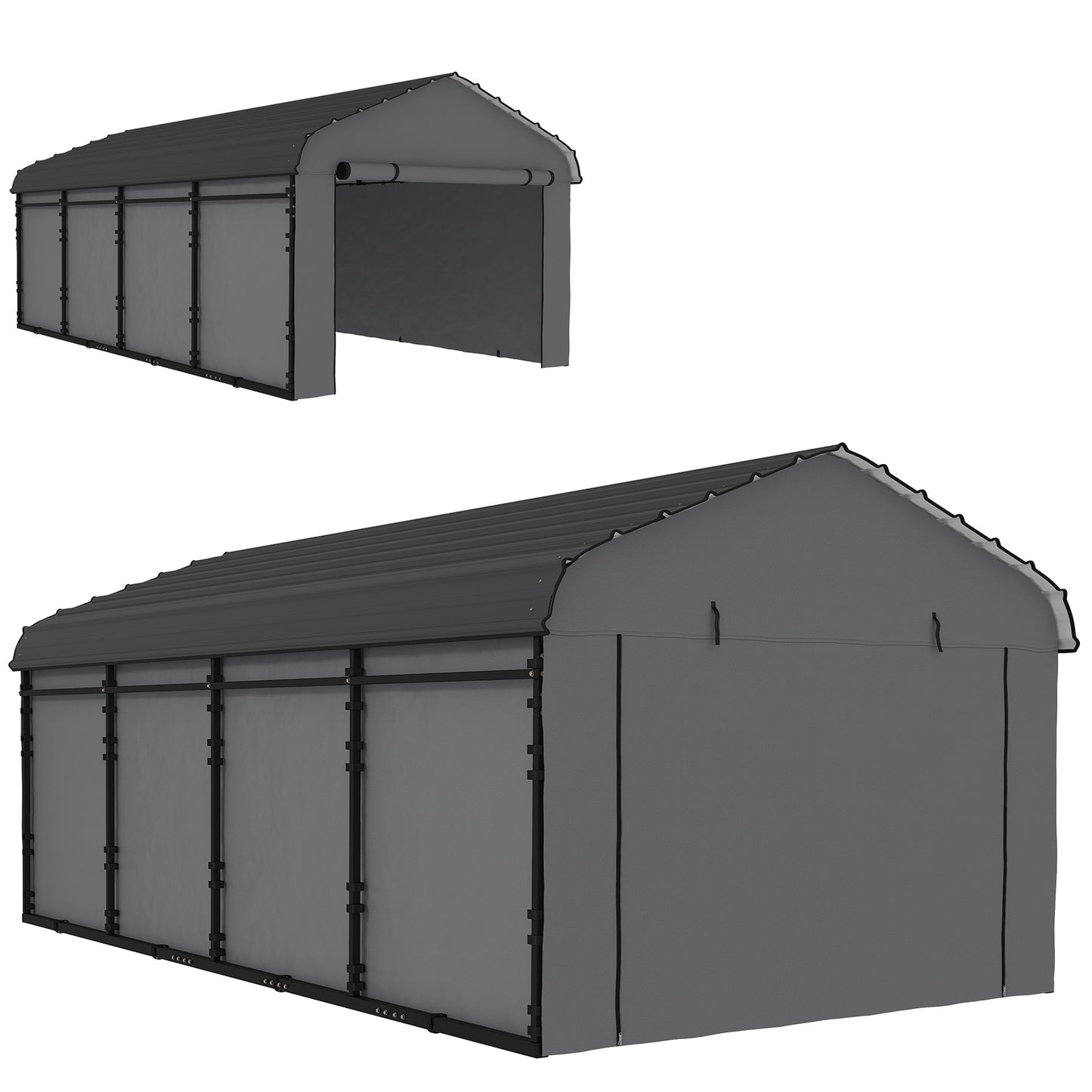 Heavy Duty Metal Carport with Galvanized Roof and Sidewalls - Dark Gray